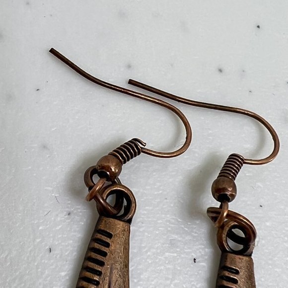 Geometric Earrings Copper Tone Dangle Stripe Dangle Drop Tribal Boho Used, see p - Picture 3 of 5